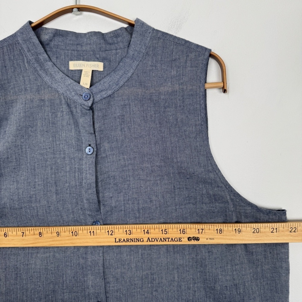 EILEEN FISHER Denim Organic Cotton Mandarin Collar Airy Twill Tunic Dress Size L - Picture 7 of 7